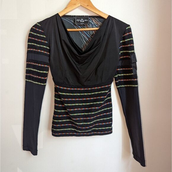 MYCO ANNA Canadian Black Stripes Artsy Wool Top Size Small - Picture 3 of 12